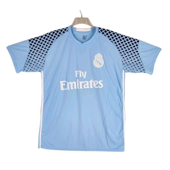 Real Madrid Emirates Soccer 16/17 Jersey Shirt Mens L Blue Graphics Goal Keeper - Picture 7 of 8
